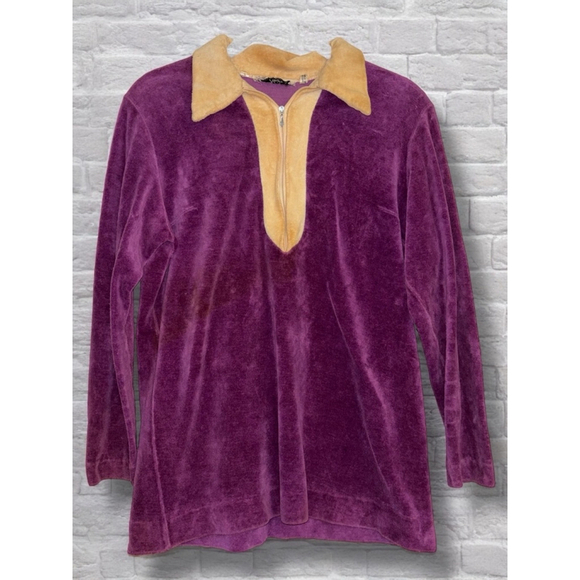 Vintage Loretta Hooper Women’s Small Purple Velour 1/4 Zip Retro Pullover Top - Picture 1 of 10